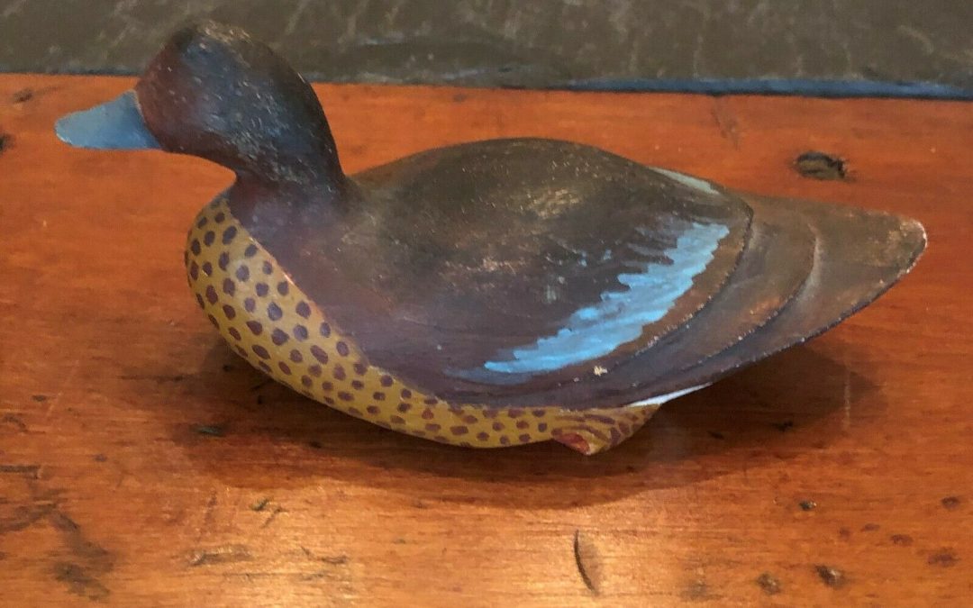 Antique 1925 Decoy Duck Miniature Original Wood Carved Signed Charles Foster USA Collector Street