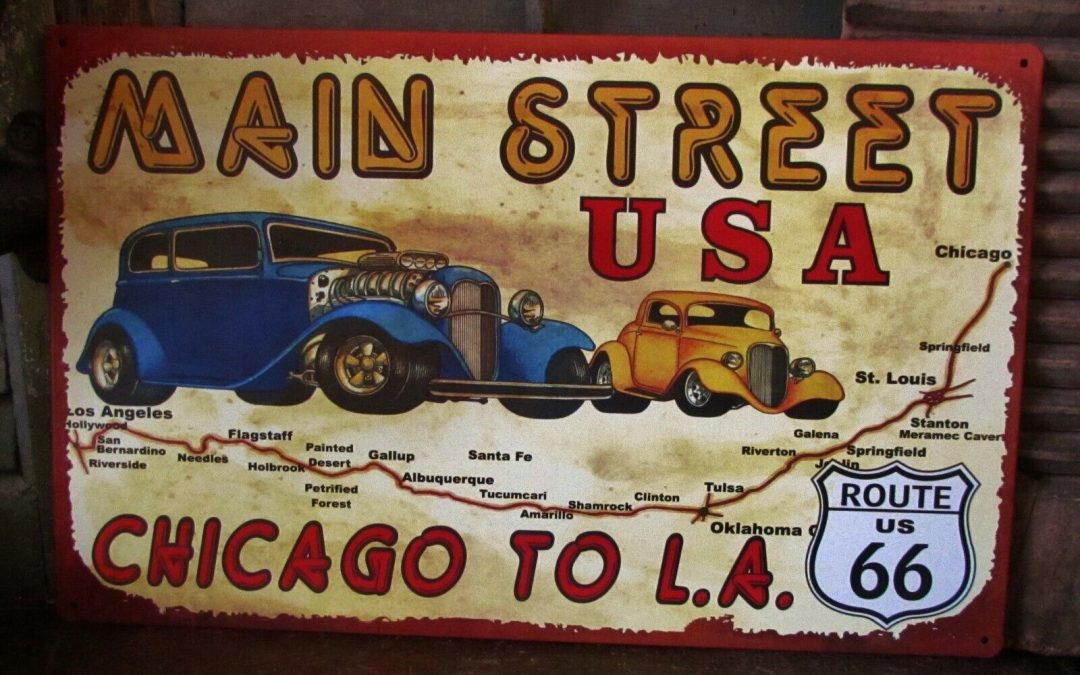 Primitive Antique Vtg Style Retro American Route 66 Main Street Metal Tin Sign