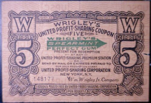 5 Cent FRACTIONAL Note Wrigley’s Gum 1930’s AU+ Details CRISP Currency LOT #1 NR