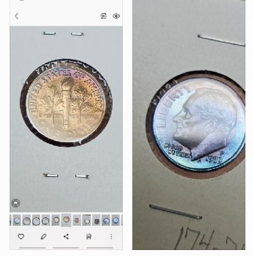 1989 P Roosevelt Dime 10c USA 🇺🇸 Coin Rainbow 🌈 Toning beautiful color WOW