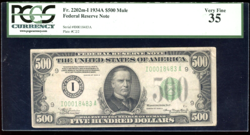1934 $500 Federal Reserve Note Bill FRN FR-2202m – Certified PCGS 35 (Very Fine)
