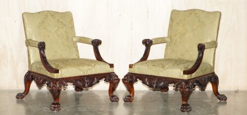 FINE PAIR OF LARGE CARVED GAINSBOROUGH ARMCHAIRS AFTER GILES GRENDEY 1693-1780
